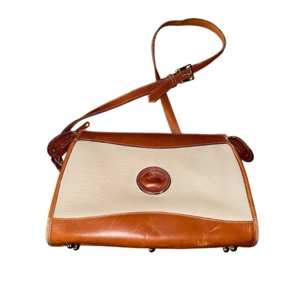 Vintage Dooney & Bourke AWL Crossbody Bag‎ Womens Medium Ivory Brown Trim purse